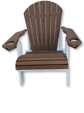 Antique Mahogany White Folding Adirondack Chair With Cup Holders