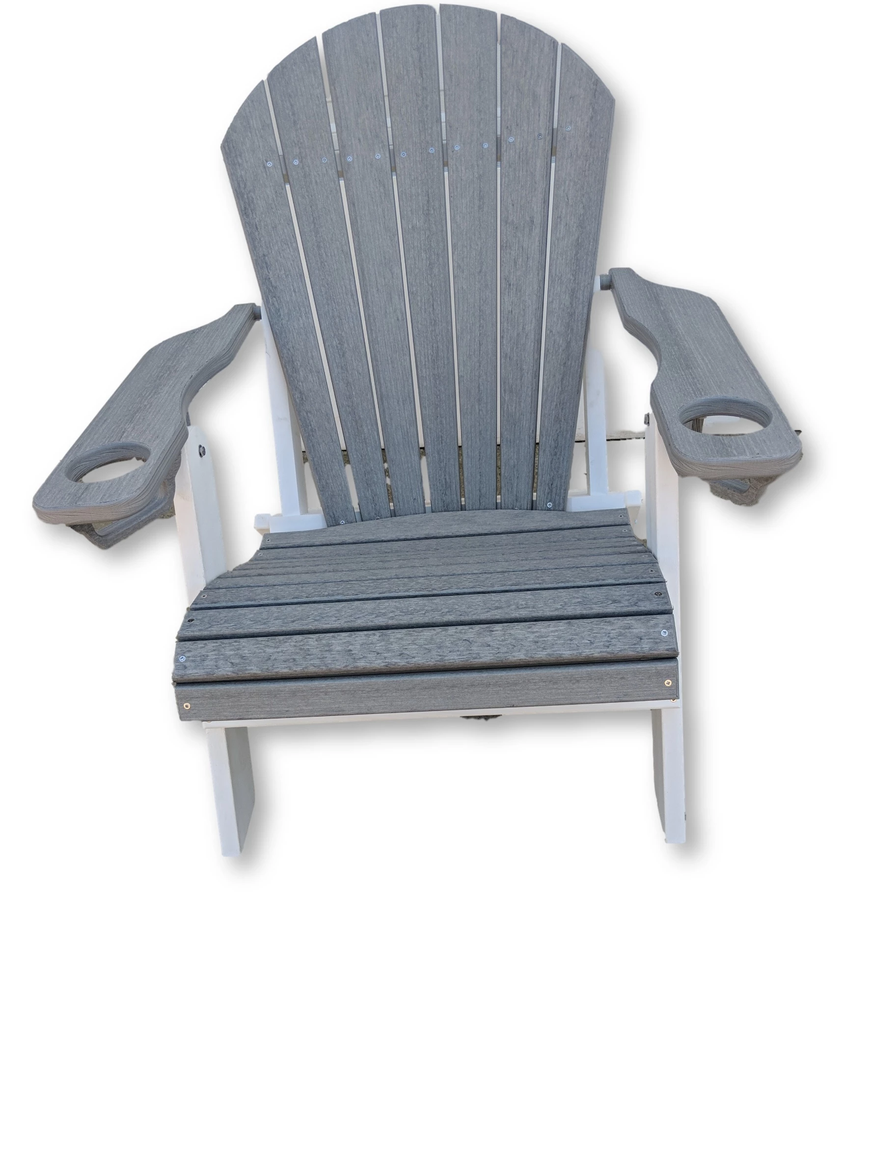 Driftwood White Folding Adirondack Chair with Cup Holders