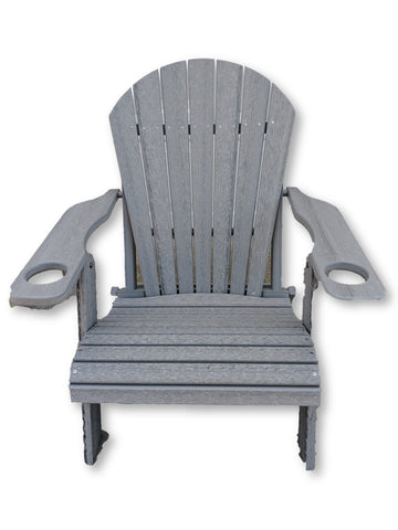 Driftwood Gray Folding Adirondack Chair with Cup Holders